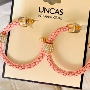 New Braided Texture Pink Hoop Shimmering  Earrings With Silver/Gold Accents